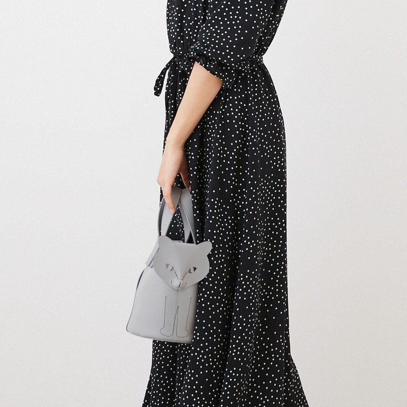 [Route] Synthetic leather with shoulder cat motif tote bag EU.