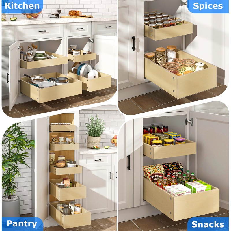 WelFurGeer Soft Close Pull Out Drawers for Cabinets, 14" W