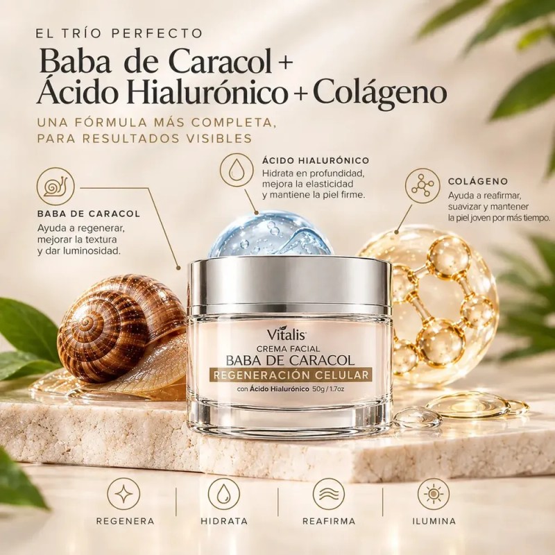 Crema Facial Baba de Caracol Vitalis Antiarrugas y Antimanchas 50ml