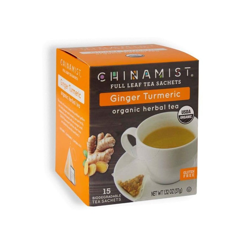 China Mist Full Leaf Tea Sachets, Ginger Turmeric Organic Herbal