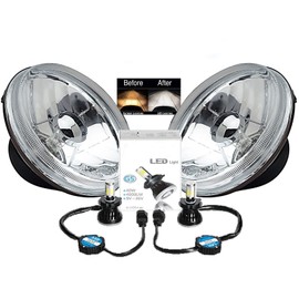 Octane Lighting 5 3/4 Crystal Clear Metal Glass Headlight LED 4000 Lumens H4 Light Bulb Headlamp Pair