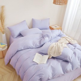 Nayoroom Bed Linen 135 x 200 cm Lilac Purple Stockholm Style Cuddly Flannelette Duvet Cover Set 2-Piece Purple Aesthetic Girls Renforce Microfibre Duvet Cover with Zip and Pillowcase 80 x 80 cm