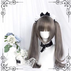 Harajuku Style GAL Type Heat Resistant Wig, Lolita Wig, Cosplay, Twin Tails, Semi-Long, Lolita Style (Gold, Pink, Brown, White, Light Blue), Yume Cute, Straight, Curly Hair, Gradient, Small Face,