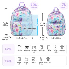 VASCHY Girls Backpack, Kids Cute Kindergarten Preschool Children's Rucksack 12L Small School Bag for Travel Giltter Butterfly