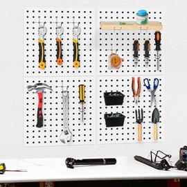 BELLO YON 8Pcs Pegboard, Peg Board, Metal Pegboard Wall Organizer Panels Accessories, Mount Display Pegboard Kits for Walls Garage Craft Room Office Workshop, Easy Installation (White)