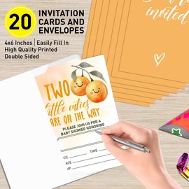 UDNADKEX Baby Shower Invitations for Twin Baby with Envelopes, Invites for Baby Showers Gender Neutral Party, Two Little Cuties Baby Shower Invite Cards, 4"x6" Set of 20