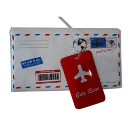 Envelope Travel Organiser in the Shape of an Envelope + Suitcase Tag "Gute Reise" [Good Travel], White, Flat