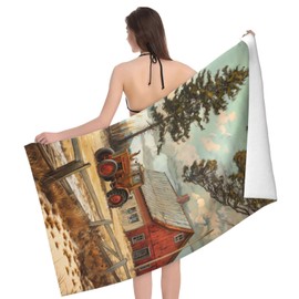VANZEV Rustic Farm Beach Towel 31inx51in, Vintage Tractor Barn Sand-Free Microfiber Bath Towel Ultra Soft Quick Dry Pool Towel Absorbent Towel Lightweight Towel for Swimming Bathroom Decor