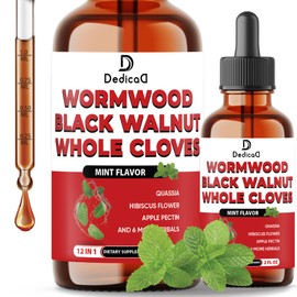 DEDICAD 12in1 Wormwood Liquid Drops Added Black Walnut, Whole Cloves and 9 More Herbs - 2 Fl Oz - 60 Days Supply - Mint Flavor