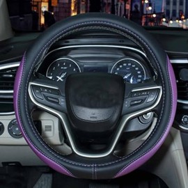 SHIAWASENA Auto Car Steering Wheel Cover, Universal 15 Inch Fit, Microfiber Leather, Non-Slip, Breathable (Black&Purple)