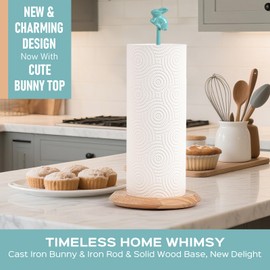 Tocemei Paper Towel Holder Countertop, Cute Bunny Design - Natural Solid Wood Base with Iron Rod, Wooden Paper Towel Holder countertop for Kitchen Roll Organizing, Dining Table & Home Décor
