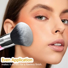 Large Power Makeup Brush, Flat Kabuki Make Up Brush for Face Foundation, Blusher, Facial Tanning, Setting Powder, Bronzer, Ultra-soft & Dense, Travel Makeup Tools, Pink Sliver