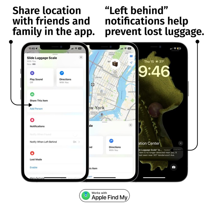 SLIDE INNOVATIONS Digital Luggage Scale, Compatible with Apple Find My