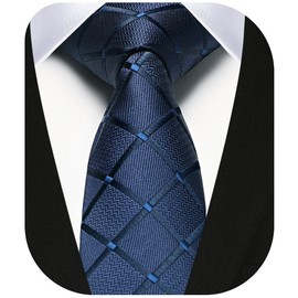 Enlision Mens Slim Tie Checked Silk Ties for Men Classic Navy Blue Neckties for Formal Wedding Business 6cm