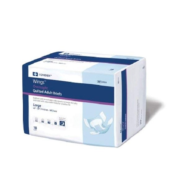 Covidien 75363101 Incontinent Brief Wings Resealable Tabs Large Disposable Night-time Absorbency 67034 Box Of 18