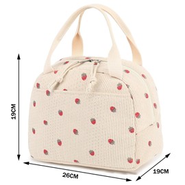 EDLMKM 9.5L Insulated Lunch Bag for Kids & Women, Strawberry White Lunch Bag for Adults Kids, Cute Girls Ladies Cooler Bags with Insulated Liner, Thermal Meal Prep Tote for Work Travel School Picnic