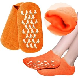 Premium Socks Moisturising Sock Gel Sock Soft Moisturising Gel Sock to Retain Moisture and Reduce Dryness Provide Hydration to Dry Crack Heel and Foot with Vital Oil and Vitamins (Orange)