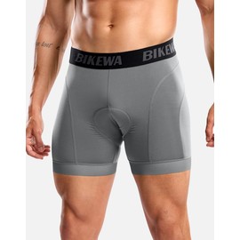 Bikewa Men's Cycling Underwear with Anti-Slip Leg Grips 4D Padded Bike Shorts MTB Liner for Bicycle Biking Riding(Light Grey,M)