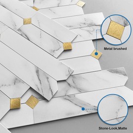 M MOFIT Stone Kitchen Backsplash Peel and Stick Tile Stickers Matte Linear Mosaic Wall Panels Bathroom Waterproof(10sheets,White Gold)