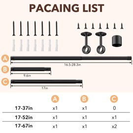 SUTINE Closet Rod, Closet Rods for Hanging Clothes, 17 to 52 inch Adjustable Ceiling/Wall mounted Closet Hanging Rod, Heavy Duty Clothes Rod Clothing Bar, Closet Poles for Hanging Clothes for Wardrobe