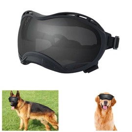 Soft Dog Goggles Large Breed Anti-UV Dog Sunglasses,Large Dog Sunglasses for Medium-Large Dogs Dustproof Windproof Snowproof Sking Dog Eye Protection (Black Frame & Gray Lens/Small)
