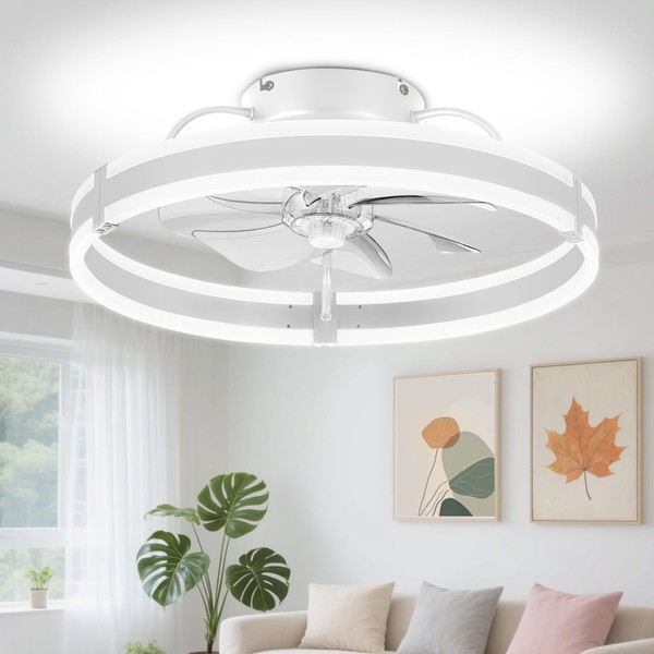 Low Profile Ceiling Fan with Lights and Remote,19.7'' Flush Mount