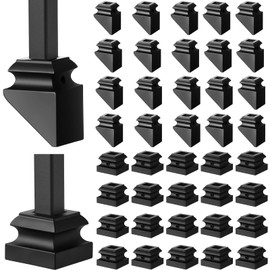 40 Pcs Iron Baluster Shoes Include Flat Shoe and Slant Shoe (Only for The 45 Degree Stair) with Screw Wrought Stair Spindles 1/2 Inch Square Staircase Baluster for Indoor Outdoor Railing Black