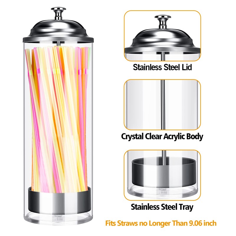 Straw Dispenser,Drinking Straw Holder for Kitchen, Pop Up Straw Lid