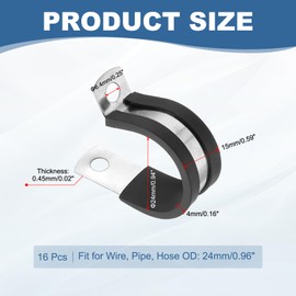 PATIKIL 8/9 Inch Cable Clamp, 16 Pack 304 Stainless Steel Rubber Cushioned Insulated Pipe Metal Clamp for Tube Pipe Hose Cable Wire Cord Installation