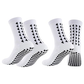 Garegce 2 Pair Football Grip Socks Non Slip with Rubber Pads, Gain the Edge Grip Soccer Socks for Men and Women Basketball Hiking Running, White - Dot Style