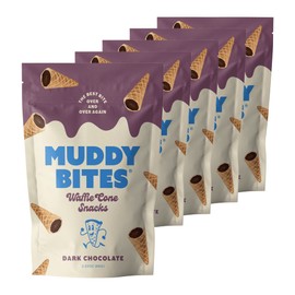 Muddy Bites Waffle Cone Snacks Bite Sized Chocolate Filled Waffle Cones for Snack or Dessert, Ice Cream Topping, Premium Chocolate made with Pure Cane Sugar, Kosher (Dark Chocolate, 5 Bags)