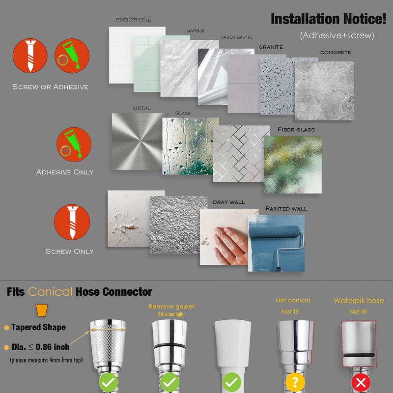 Handheld Shower head Holder - All Metal - Adhesive and