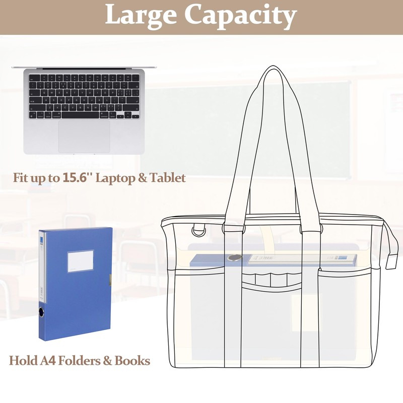 Damero Teacher Tote Bag with Padded Laptop Sleeve, Teacher Work