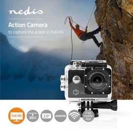 NEDIS - Action-Kamera - Full HD 1080p - WLAN - Wasserdichtes Gehäuse - Leichtgewicht - Mitgelieferten Halterungen - Integrierten Wi-Fi-Verbindung