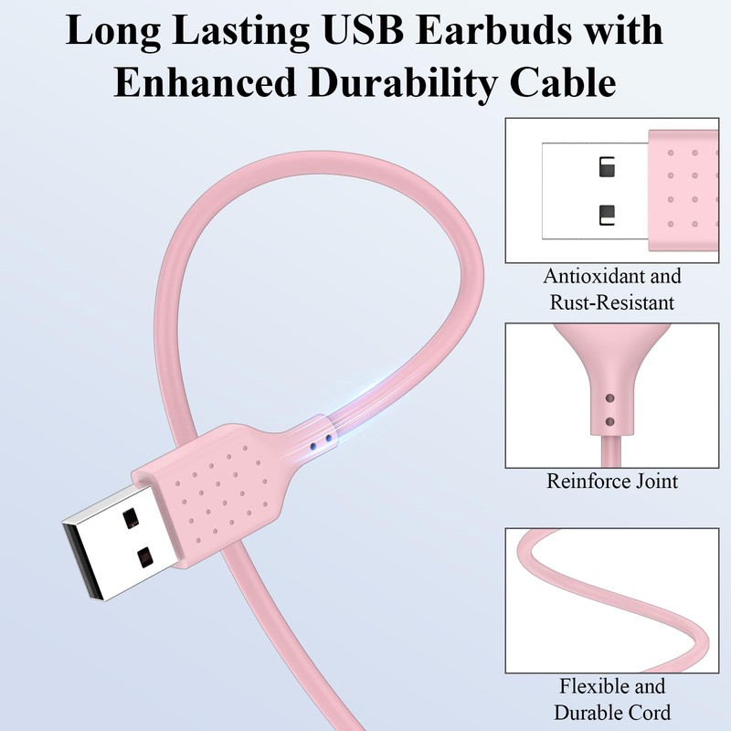 USB Earbuds for PC Laptop Computer with Mic Wired Headphones