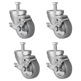 NINOSO 3 inch Threaded Stem Casters with Brake, Polyurethane Heavy Duty Casters Set of 4, 360 Degree Rotation, No Noise Locking Swivel Castors, 1000 LB Total Capacity