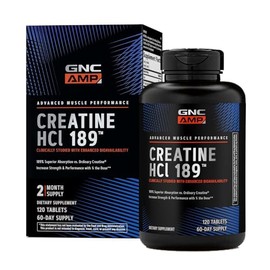 GNC AMP Creatina HCl 189 Píldoras, clínicamente probada para aumentar la fuerza y la masa muscular, rendimiento atlético, producción de energía, suple
