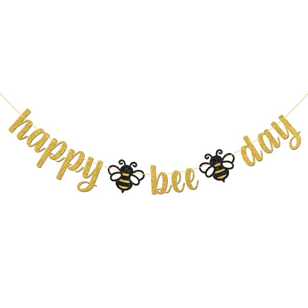 Gold Glitter Happy Bee Day Banner / Bumble Bee Theme Baby Shower Party Supplies / New Mom / Gender Reveal Party / Happy Birthday Party Decorations