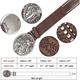 INOGIH Adjustable-Vintage-Western-Cowboy-Belt Women Men - Cowboy Country Belts with Buckles for Jeans Pants Dresses, Brown, For Waist 28-38 in
