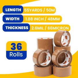 TAPEBEAR Brown Packing Tape 36Rolls, Packaging Tape Refills 2.6mil x 1.88 Inch x 55 Yard Moving Tape for Boxes, Secure Sticky Brown Tape Heavy Duty for Shipping, Mailing & Storage, Total 1980Yards