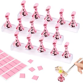 3 Set Rose Gold Nail Stand with 30 Pcs Sticky Putty, Magnetic Nail Holder for Painting, Press On Nails, Nail Art Display & Practice, for Home & Salon Use