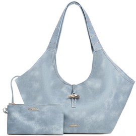 Hobo Bag Slouchy Purse for Women Western Rivets Shoulder Handbags with Wallet Trendy Satchel Bag Tote Underarm Clutch Bag Purses and Handbags AAA-LXB-020-BL