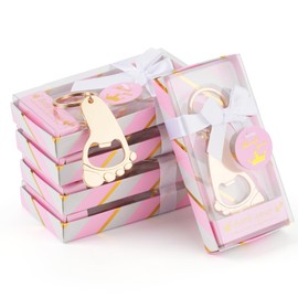 Orlabno 12Pcs Footprint Baby Shower Bottle Opener, Baby Shower Favors for Guests, Baby Shower Return Gifts for Guests, Ideal Decorations and Souvenirs for Baby Shower Party (12, Pink)