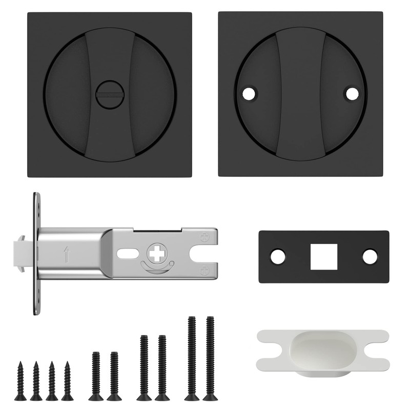 Haidms 2 Pack Matte Black Pocket Door Lock and Handle