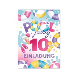 Junapack 12 Invitation Cards for 10th Children's Birthday Swimming Pool Invitations Tenth Birthday Girls Pool Party