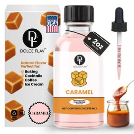 Dolce Flav Natural Caramel Extract - 2 Ounce Water-Soluble Multipurpose Flavoring Ideal for Baked Goods, Beverages, Coffee, Desserts & Ice Cream - Perfect Kitchen Gift for Holidays