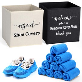 Tiangrid 200 Pcs Disposable Shoe Covers with 2 Pcs Collapsible Storage Dispenser Boxes Waterproof Non Slip Booties Foot Covers for Guests Indoor Open House Supplies, 10.4 x 10.4 x 11 Inch(Blue)