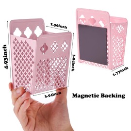 zeyce Magnetic Pen Holder, Mesh Metal Strong Magnet Dry Erase Marker Holder Pencil Organizer Small Items Basket for Refrigerator, Whiteboard, Locker Accessories-Pink