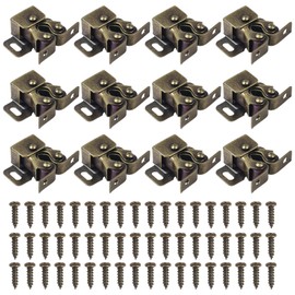 AvoDovA 12Pcs Door Roller Catches, Double Roller Cupboard Door Catch with Screws,Antique Bronzed Twin Cupboard Latch Strong Hold Cabinet Door Catches for Home Furniture Cabinet Cupboard
