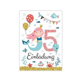 Minkocards 12 Invitations for Children's 5th Birthday Party Girls Mermaid Invitations for Birthday Children Colourful Birthday Invitations